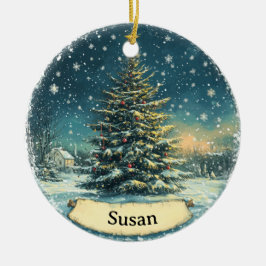 Christmas Tree Snow Ornament Vintage Style