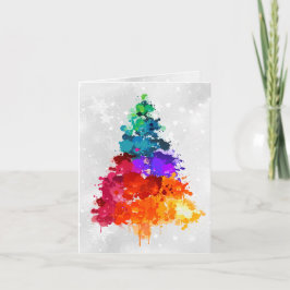 Christmas Tree, Splatter Paint, Primary Colors Helgkort