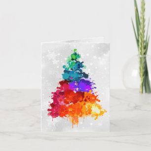 Christmas Tree, Splatter Paint, Primary Colors Helgkort