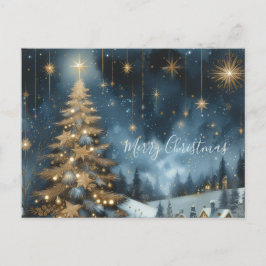 Christmas tree & starry night postcard vykort