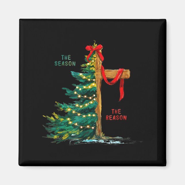 Christmas Tree The Season Jesus Cross Faith Holida Magnet (Framsidan)
