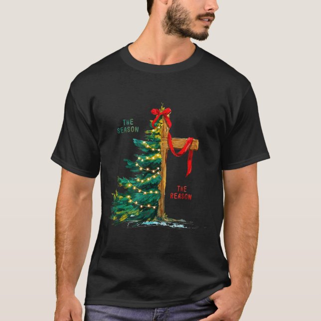 Christmas Tree The Season Jesus Cross Faith Holida T Shirt (Framsida)