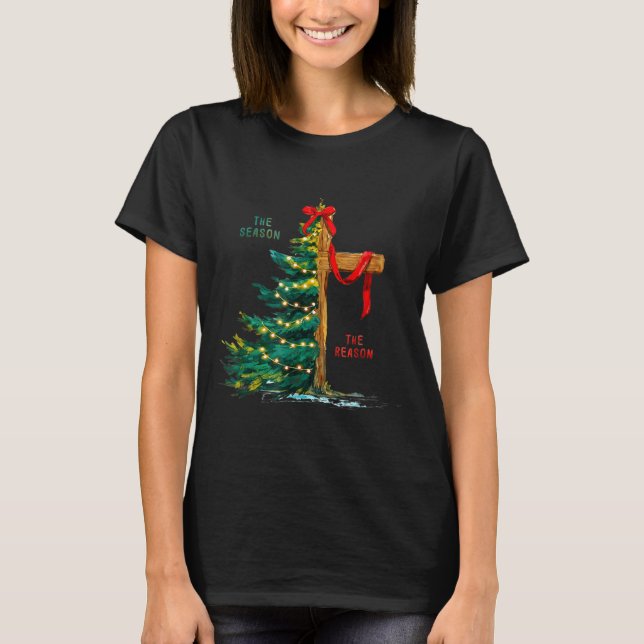 Christmas Tree The Season Jesus Cross Faith Holida T Shirt (Framsida)