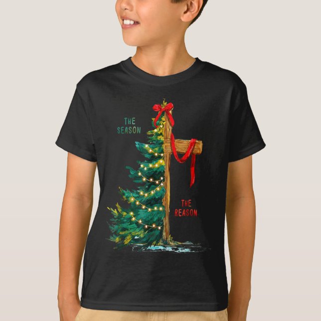Christmas Tree The Season Jesus Cross The Reason  T Shirt (Framsida)