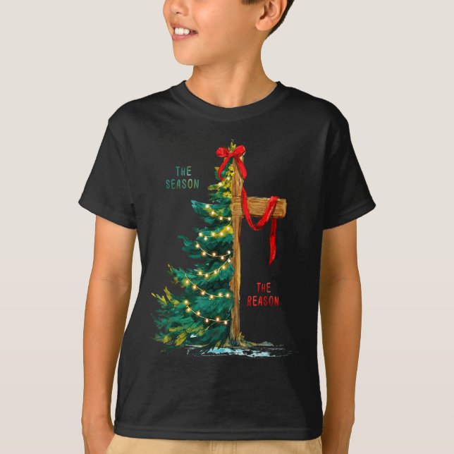 Christmas Tree The Season Jesus Cross The Reason  T Shirt (Framsida)
