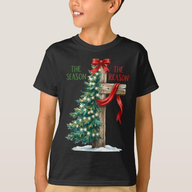 Christmas Tree The Season Jesus Cross The Reason X T Shirt (Framsida)