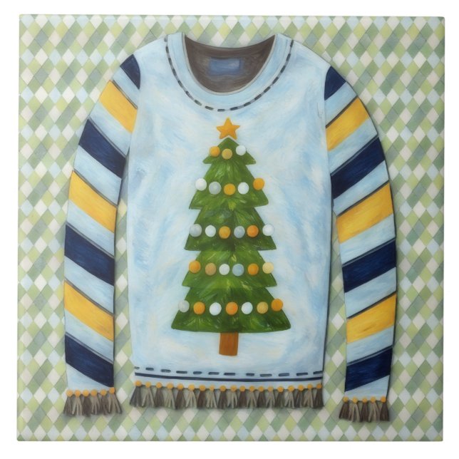 Christmas Tree Ugly Sweater Holiday Art Tile Kakelplatta (Framsidan)