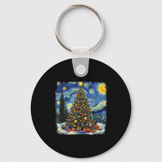 Christmas Tree Van Gogh Starry Night Christmas 202 Nyckelring (Framsida)