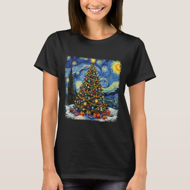Christmas Tree Van Gogh Starry Night Christmas 202 T Shirt (Framsida)