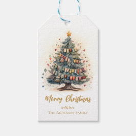 Christmas tree with ornaments Gift tag Presentetikett