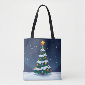 Christmas Tree with Snow Tote Tygkasse