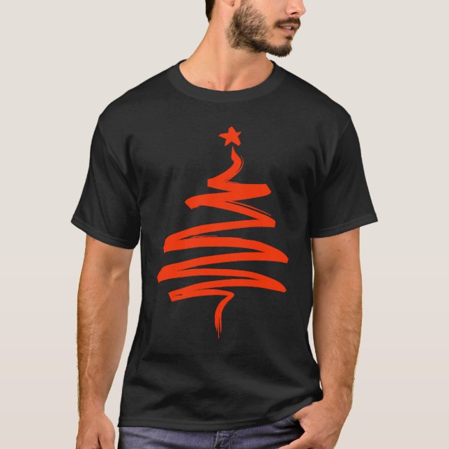Christmas Tree Xmas Tree Orange Brush Stroke Men W T Shirt (Framsida)