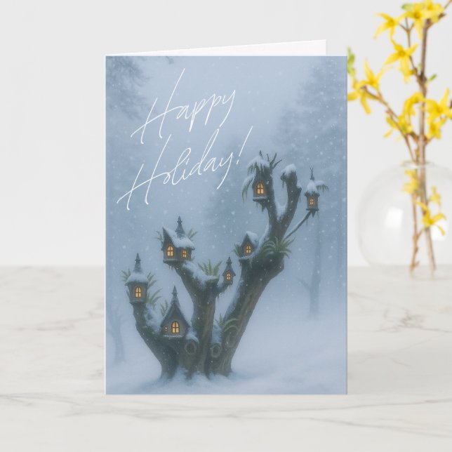 Christmas Treehouse Folded Greeting Card Kort (Gul blomma)
