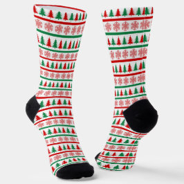Christmas Trees and Snowflakes Print Socks