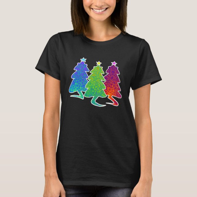 Christmas Trees Cat Lizard Dinosaur Rat Blue Green T Shirt (Framsida)