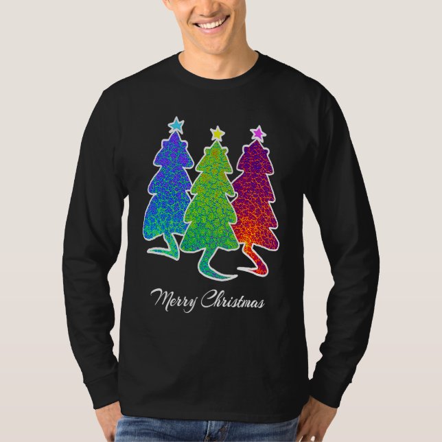 Christmas Trees Cat Lizard Dinosaur Rat Blue Green T Shirt (Framsida)