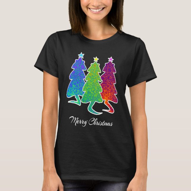 Christmas Trees Cat Lizard Dinosaur Rat Blue Green T Shirt (Framsida)