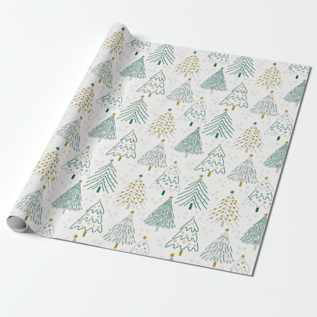 Christmas Trees Gift Wrapping Paper Presentpapper (Utrullad)