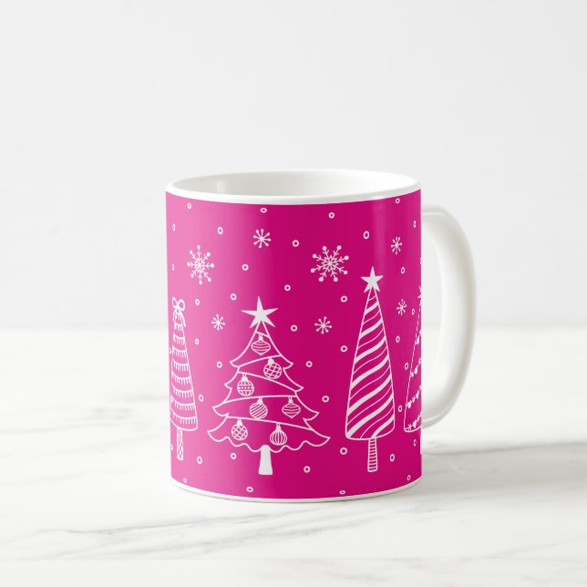 Christmas Trees in Snow Chalk Board Pink and White Kaffemugg (Framsida höger)