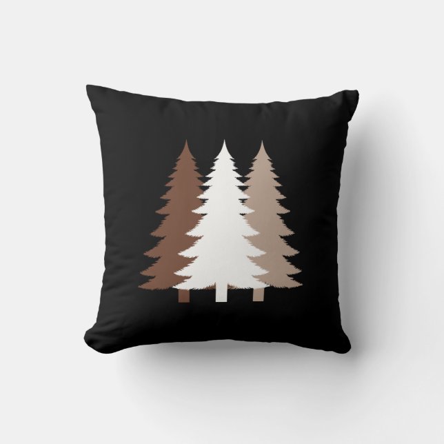 Christmas Trees In White & Chocolate Brown Tones Kudde (Framsida)