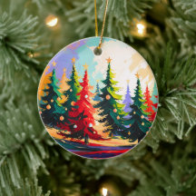 Christmas Trees Landscape Painting Ceramic