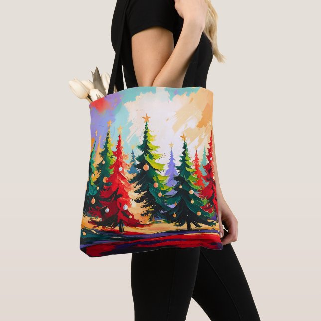 Christmas Trees painting Landscape   Tygkasse (Närbild)