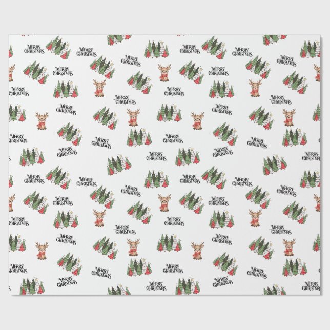 Christmas Trees & Reindeer Wrapping Paper Presentpapper (Platt)