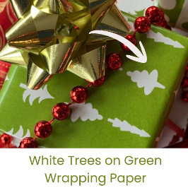 Christmas Trees White on Green Presentpapper