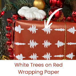 Christmas Trees White on Red Presentpapper