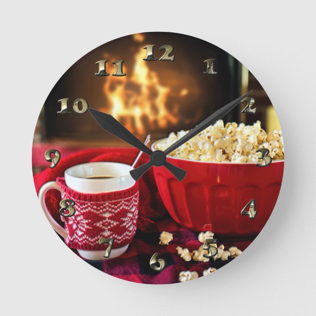 Christmas Treet - Popcorn and Hot Cider Rund Klocka (Framsida)