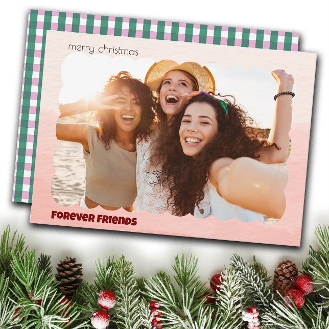 Christmas Trendy Checks Custom Photo Holiday Cards Julkort (Skapare uppladdad)