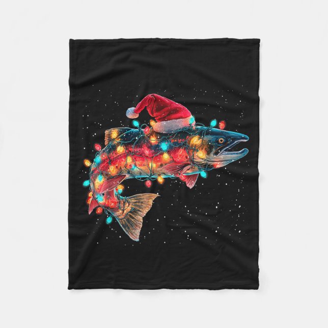 Christmas Trout Fish Funny Fishing Santa Hat Light Fleecefilt (Framsidan)