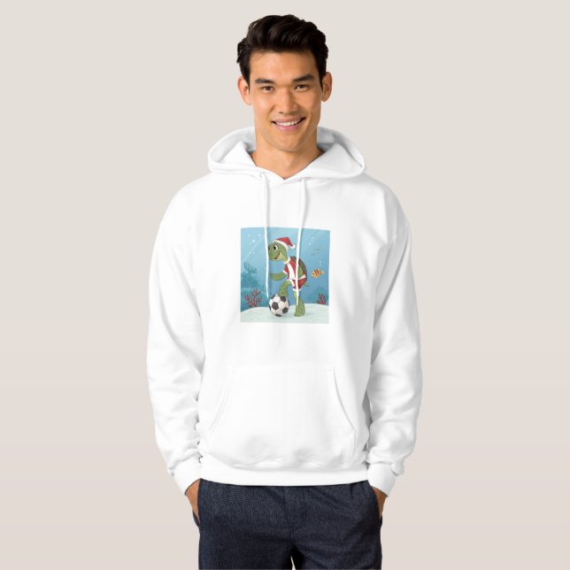 Christmas Turtle playing football Hoodie (Hel framsida)