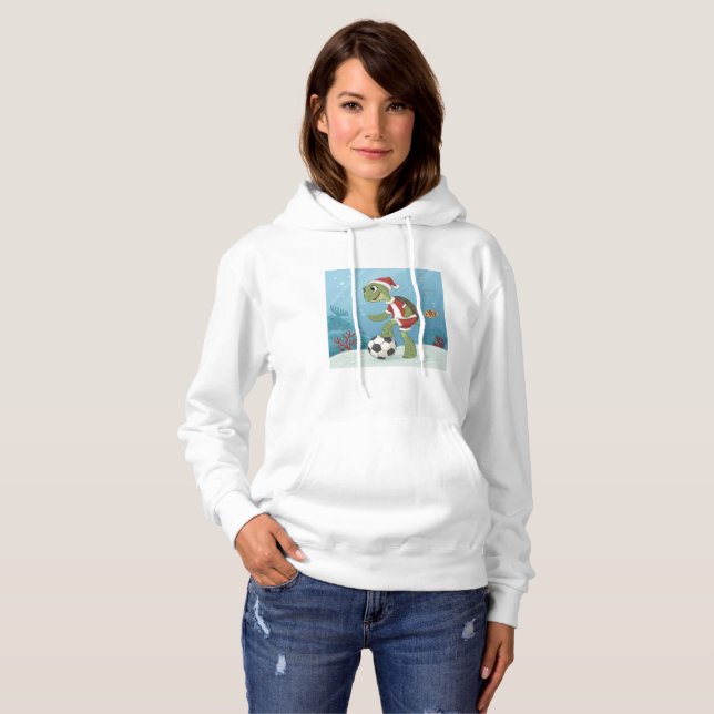 Christmas Turtle playing football T Shirt (Hel framsida)