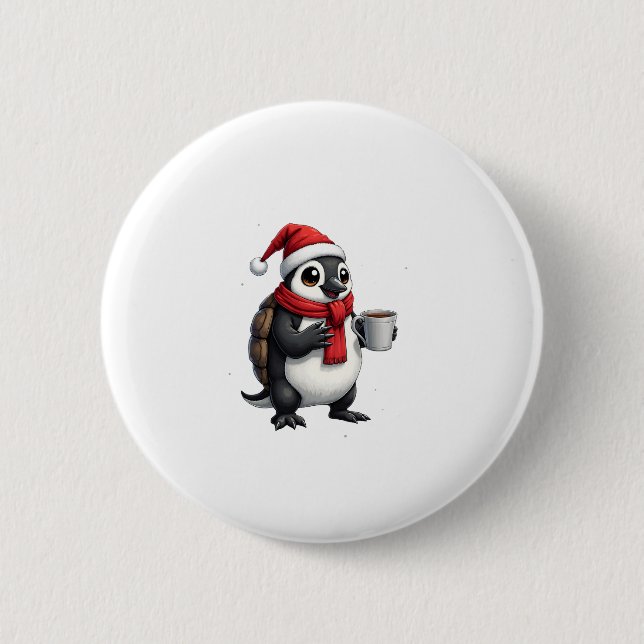Christmas Turtle with Santa Hat Coffee Lover Funny Knapp (Framsida)