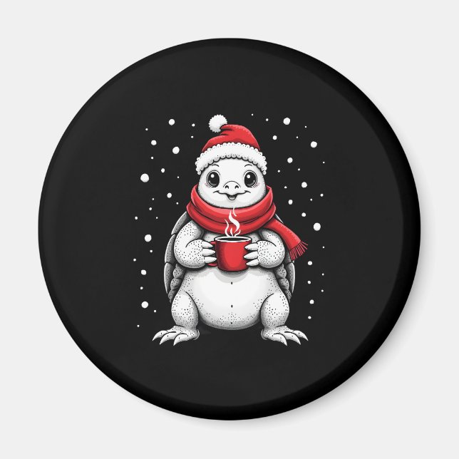 Christmas Turtle with Santa Hat Coffee Lover Funny Magnet (Framsidan)