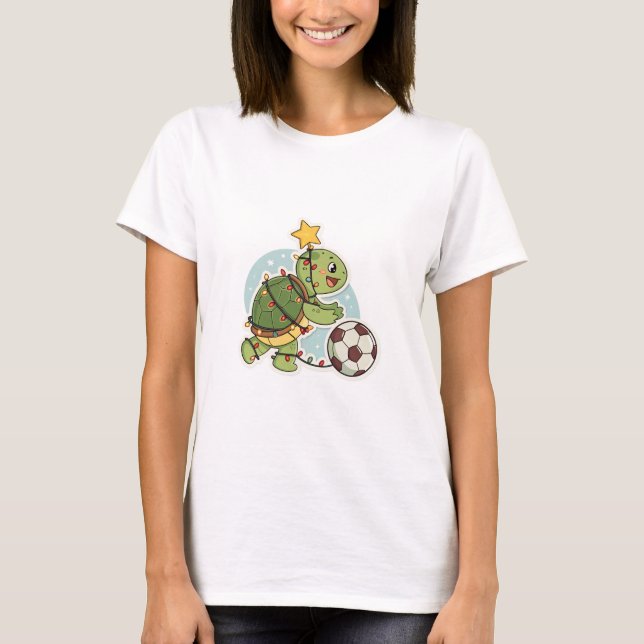 Christmas Turtle with Soccer Ball T Shirt (Framsida)