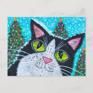 christmas Tuxedo Cat Vykort