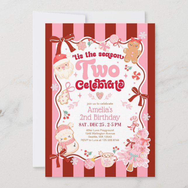 Christmas Two Celebrate 2nd Birthday Invitation Inbjudningar (Framsida)