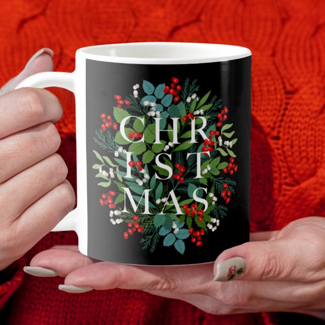 CHRISTMAS Typography Berries and Greenery Kaffemugg (Skapare uppladdad)