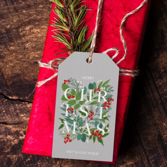 CHRISTMAS Typography Greenery Berries Helgdag Presentetikett (Skapare uppladdad)