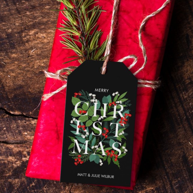 CHRISTMAS Typography Greenery Berries Helgdag Presentetikett (Skapare uppladdad)
