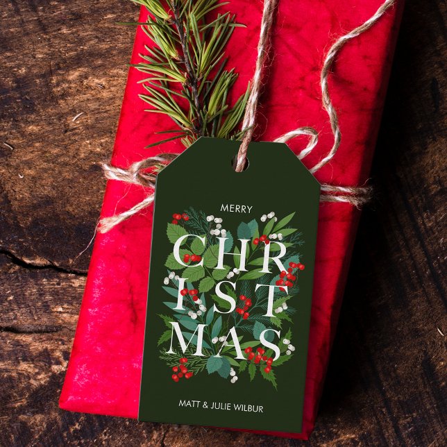 CHRISTMAS Typography Greenery Berries Helgdag Presentetikett (Skapare uppladdad)