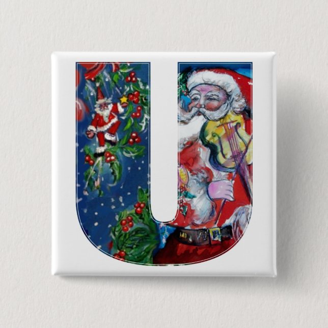CHRISTMAS U BREV / SANTA MED VIOLIN MONOGRAM KNAPP (Framsida)