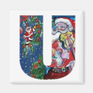 CHRISTMAS U BREV / SANTA MED VIOLIN MONOGRAM MAGNET