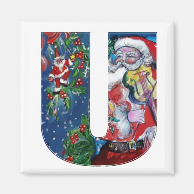 CHRISTMAS U BREV / SANTA MED VIOLIN MONOGRAM MAGNET (Framsidan)