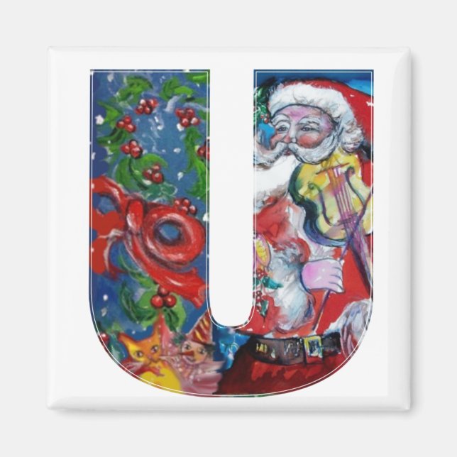 CHRISTMAS U BREV / SANTA MED VIOLIN MONOGRAM MAGNET (Framsidan)