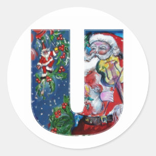 CHRISTMAS U BREV / SANTA MED VIOLIN MONOGRAM RUNT KLISTERMÄRKE