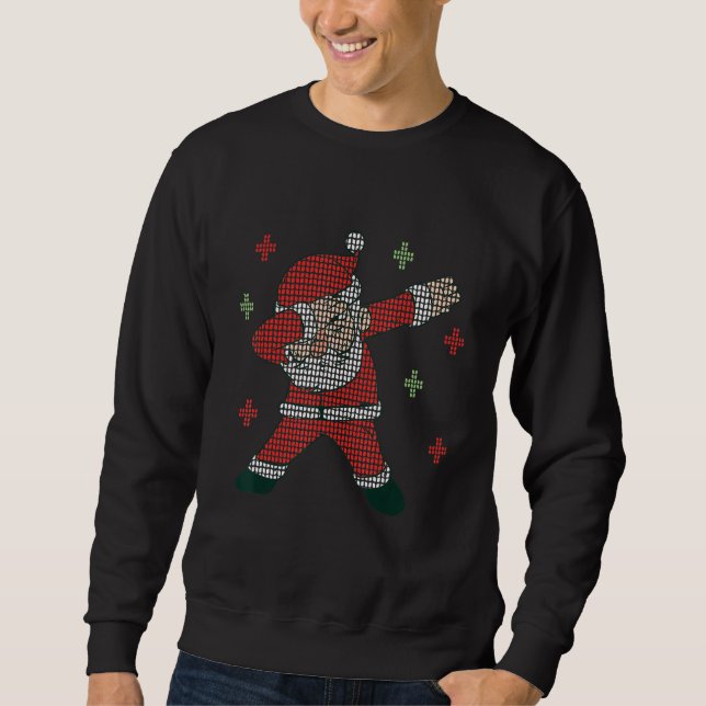 Christmas Ugly Sweater Cute Xmas Dab Dabbing Santa Lång Ärmad Tröja (Framsida)