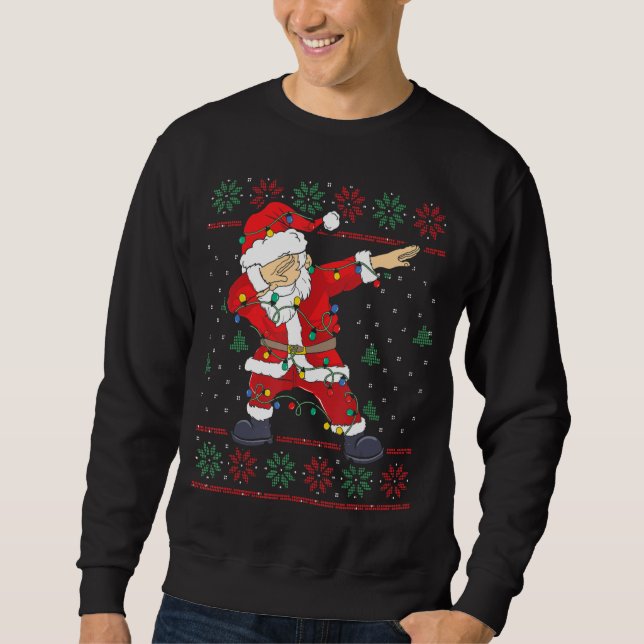 Christmas Ugly Sweater Dabbing Santa Claus With Xm Lång Ärmad Tröja (Framsida)